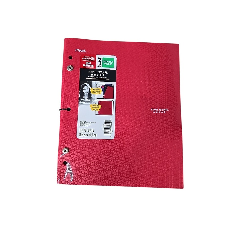 Mead Five Star 3-Folder Attach‎ A Folder Snap Together Red Binder New